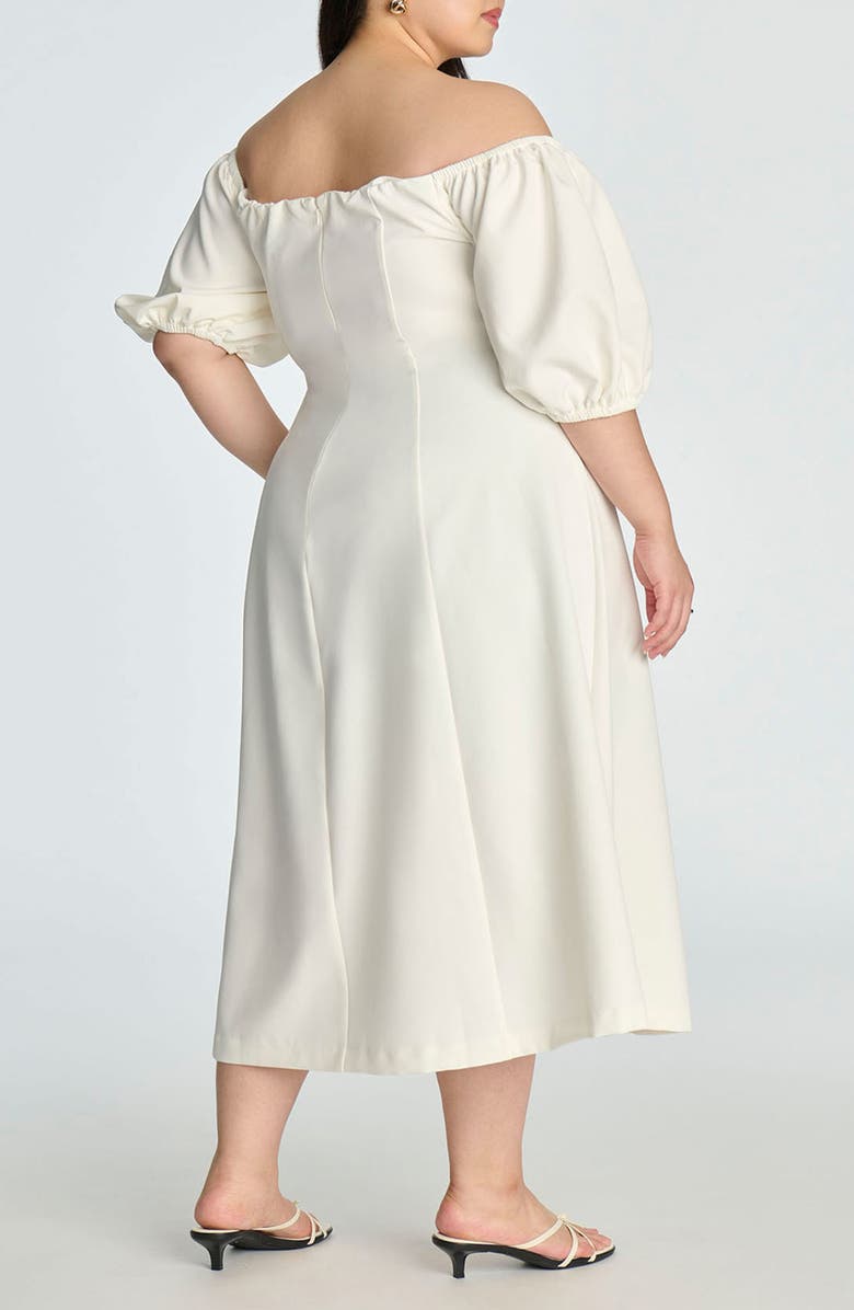 ELOQUII Puff Sleeve Off the Shoulder Dress, Alternate, color, 