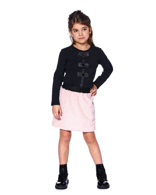 Deux Par Deux Long Sleeve Organic Cotton Jersey Bow Tee In Black