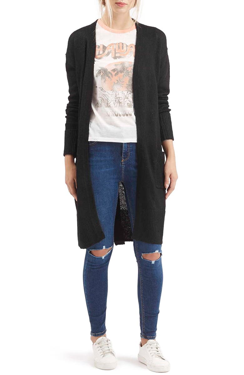 Topshop 'Lulu' Belted Longline Cardigan, Main, color,