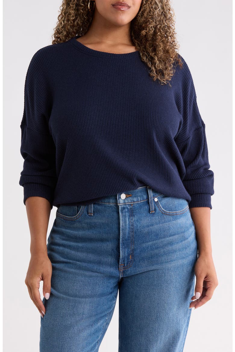 Drop Shoulder Waffle Tee, Main, color, NAVY STILL