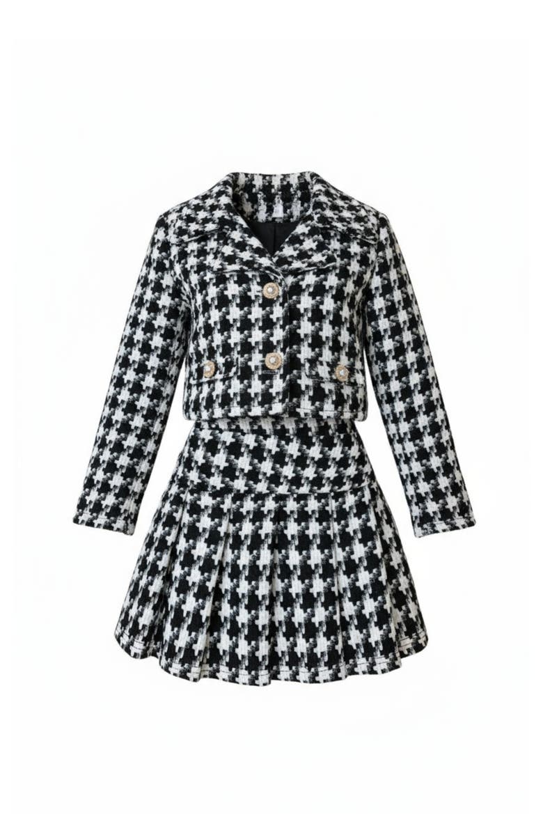 Mia Belle Girls Cute Festive Jacket and Pleated Skirt Set, Main, color, Black