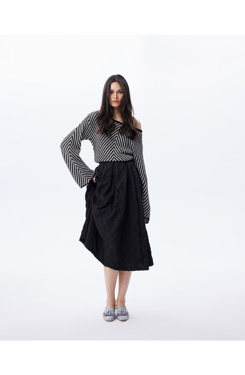 THEO The Label Calypso Pleated Midi Plaid Skirt, Alternate, color, Black