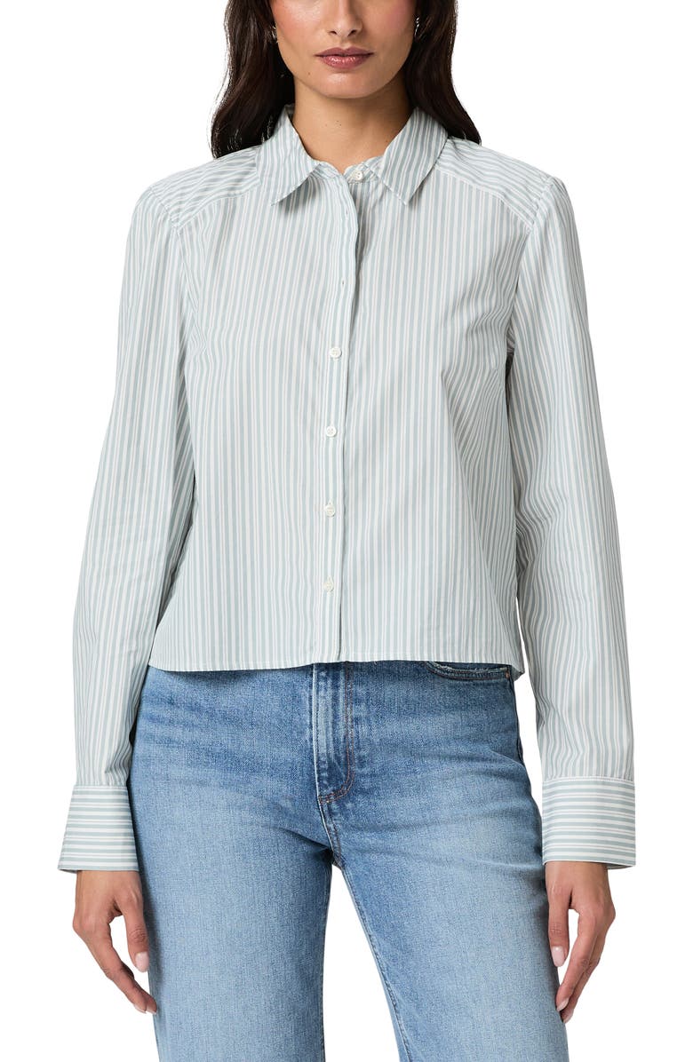 PAIGE Hettie Stripe Cotton Button-Up Shirt, Main, color, Surf/White