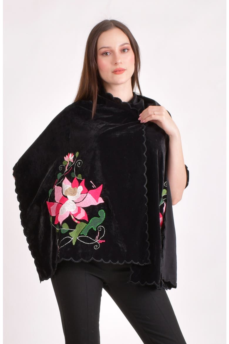 Hand Embroidered Velvet Scarf, Alternate, color, Jet Black
