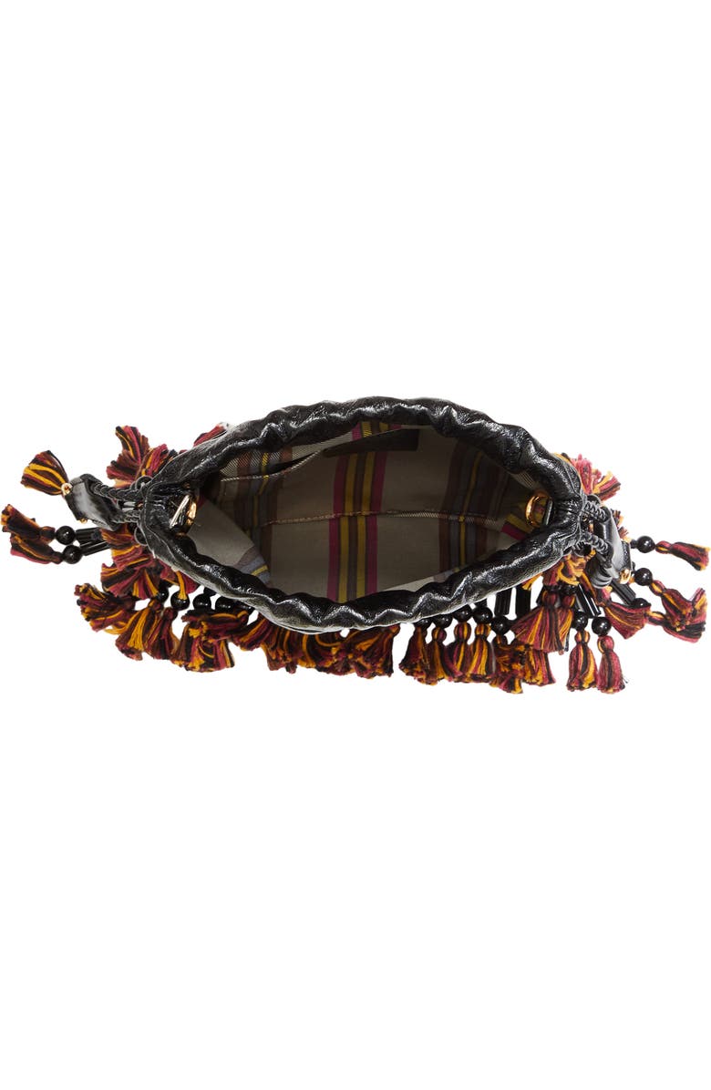 Etro Kalispera Embroidered Fringe Leather Shoulder Bag, Alternate, color, Nero