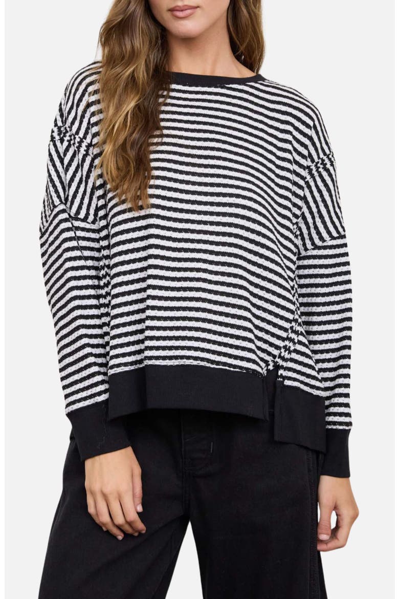 Stripe Cotton Blend Sweater, Main, color, BLACK
