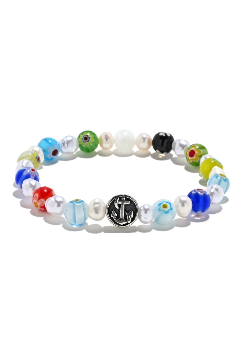 Men's Milliefiori Quatrefoil Bead Stretch Bracelet, Main, color, WHITE