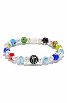 EYE CANDY LOS ANGELES Men's Milliefiori Quatrefoil Bead Stretch Bracelet