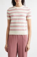 Vince Stripe Short Sleeve Cotton & Cashmere Sweater T-Shirt