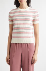 Vince Stripe Short Sleeve Cotton & Cashmere Sweater T-Shirt
