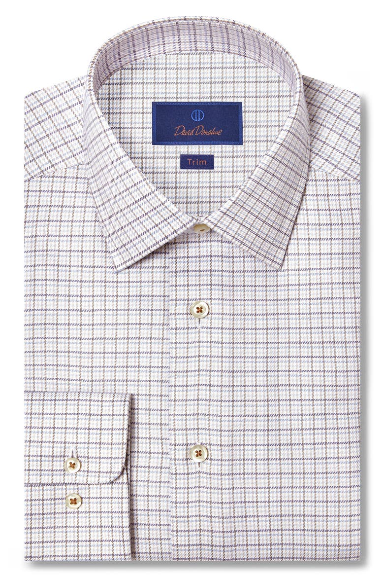 Trim Fit Twill Check Cotton Dress Shirt, Main, color, DUNE/MULTI