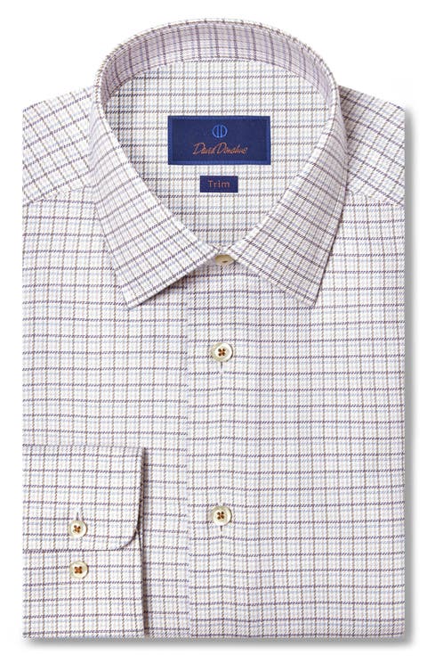 Trim Fit Twill Check Cotton Dress Shirt