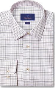 David Donahue Trim Fit Twill Check Cotton Dress Shirt