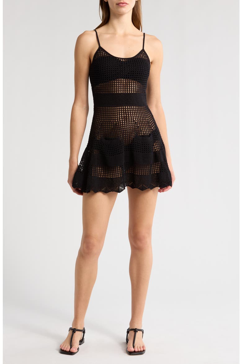 The Ulla Open Stitch Cotton Blend Cover-Up Dress, Main, color, NOIR