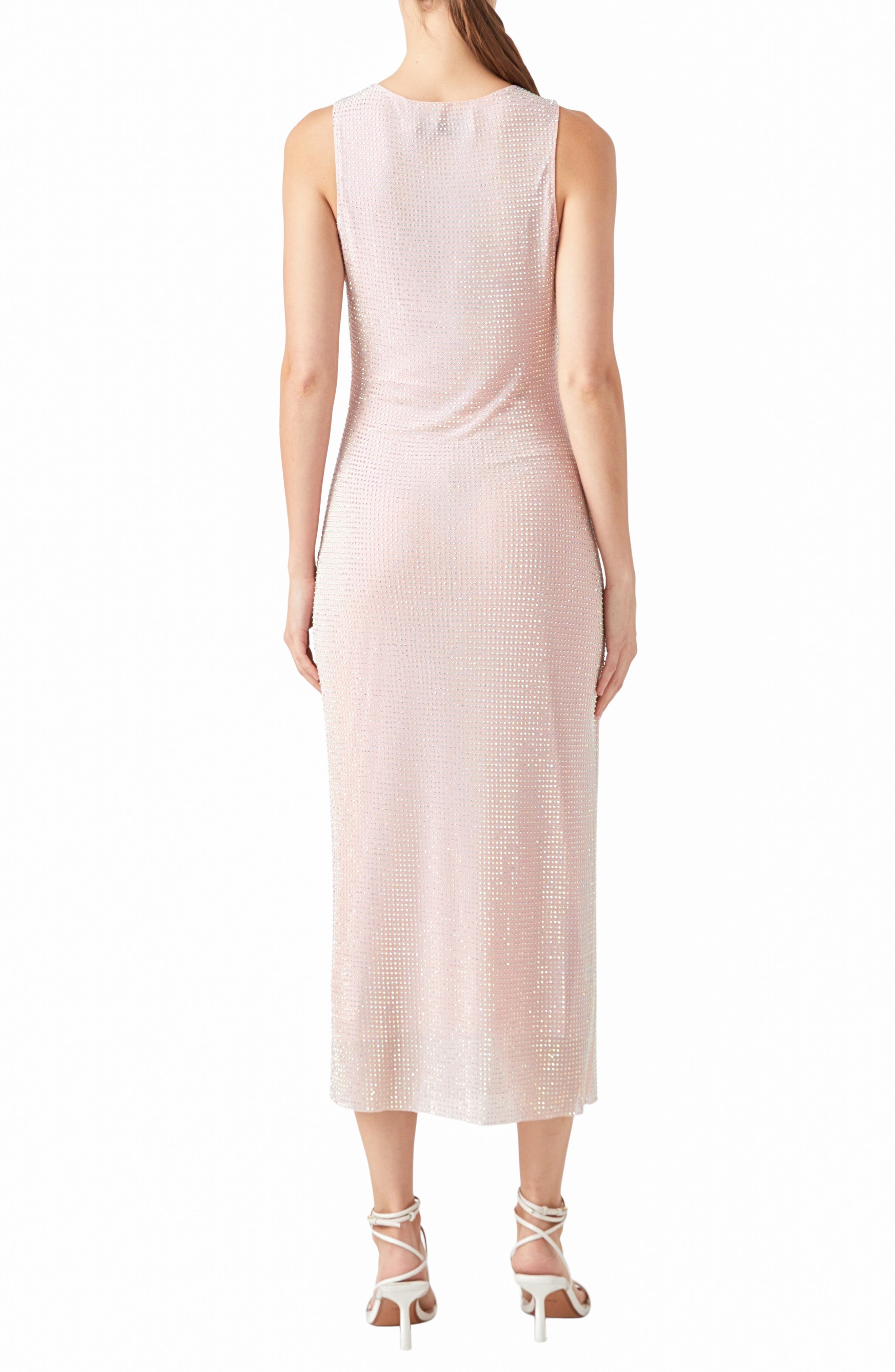 Embellished Rhinestone Mesh Midi Dress - image 2
