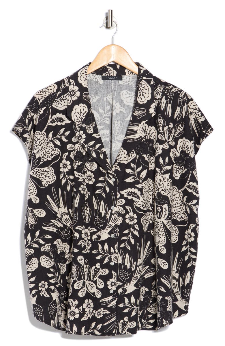 T Tahari Patterned Camp Shirt, Alternate, color, Black Floral Print
