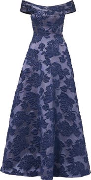 Aidan Mattox Floral Jacquard Off the Shoulder Gown