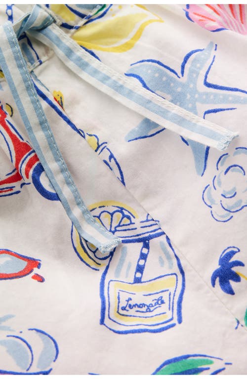 Mini Boden Kids' Juniper Frill Cotton Drawstring Shorts In Ivory Holiday Print