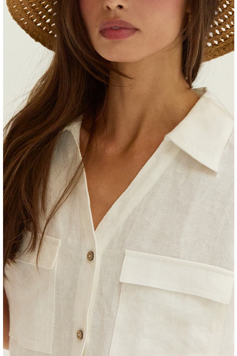 Button Down Short Sleeve Linen Top, Alternate, color, White