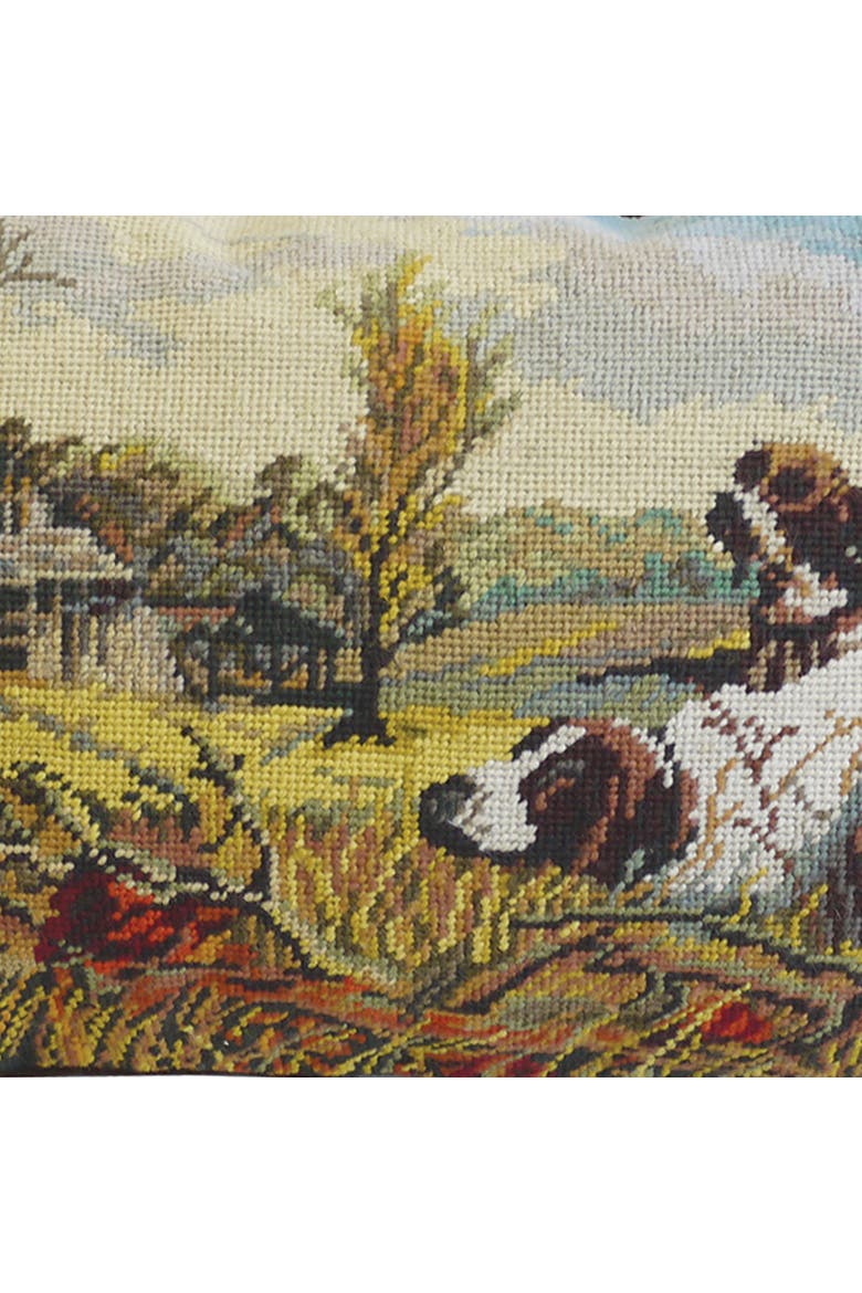Irish Setter Puppy Dogs on Homestead Farm Needlepoint Decorative Accent Pillow, Alternate, color, Yellow