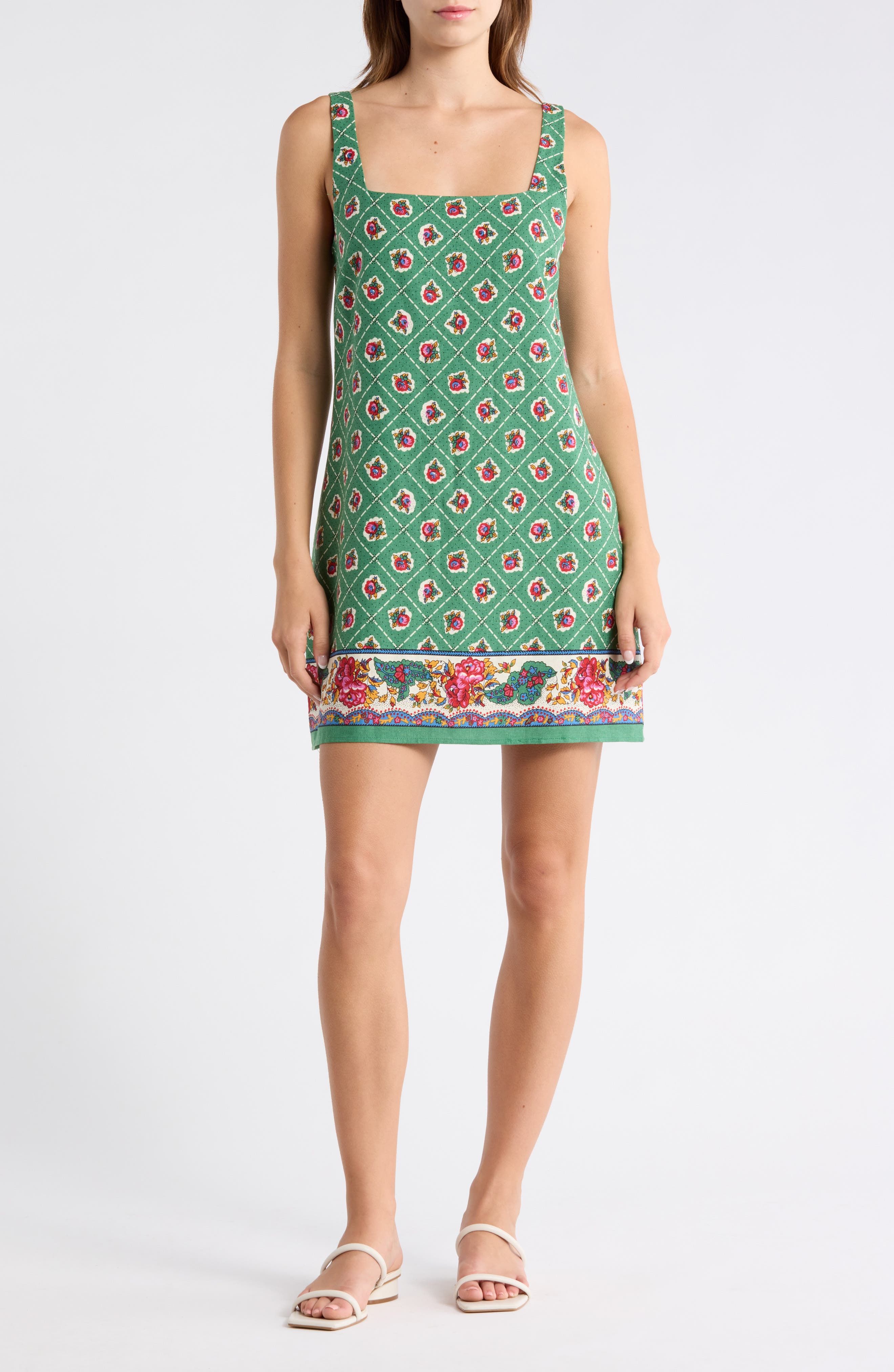 WAYF Floral Sleeveless Linen Blend Minidress