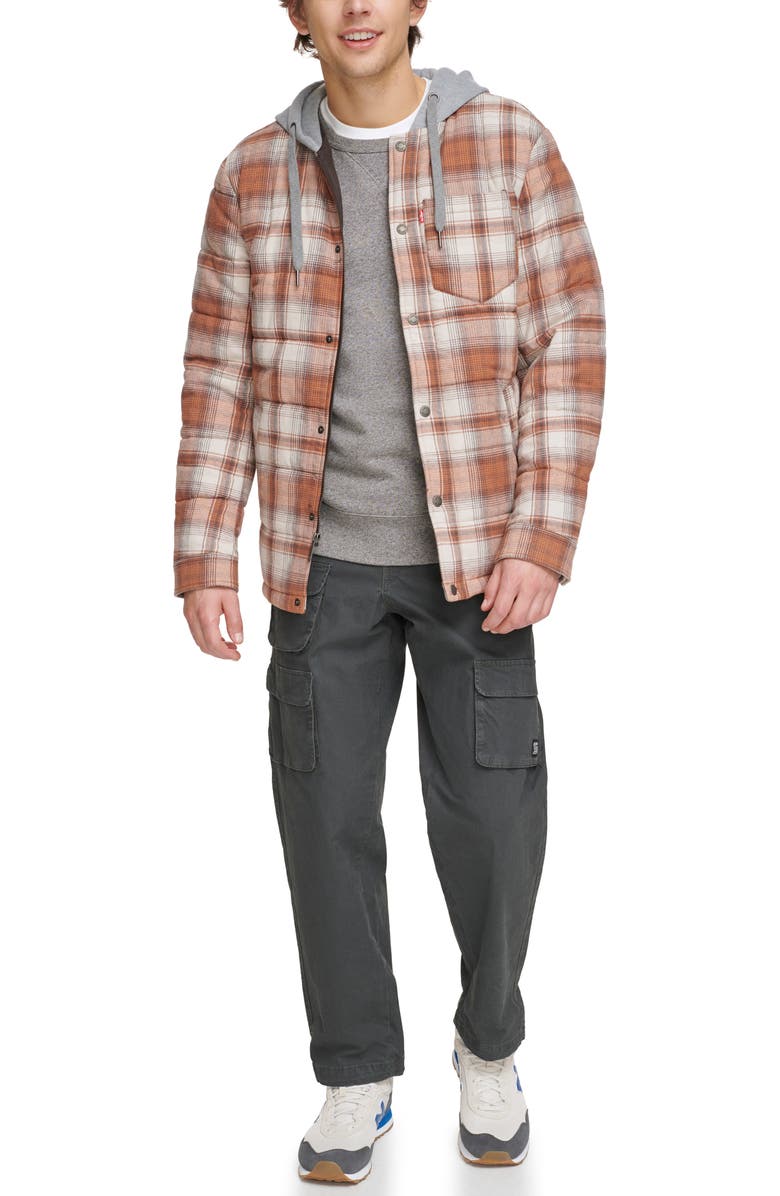 Levi's<sup>®</sup> Quilted Plaid Hooded Shacket, Alternate, color, Ombre Plaid