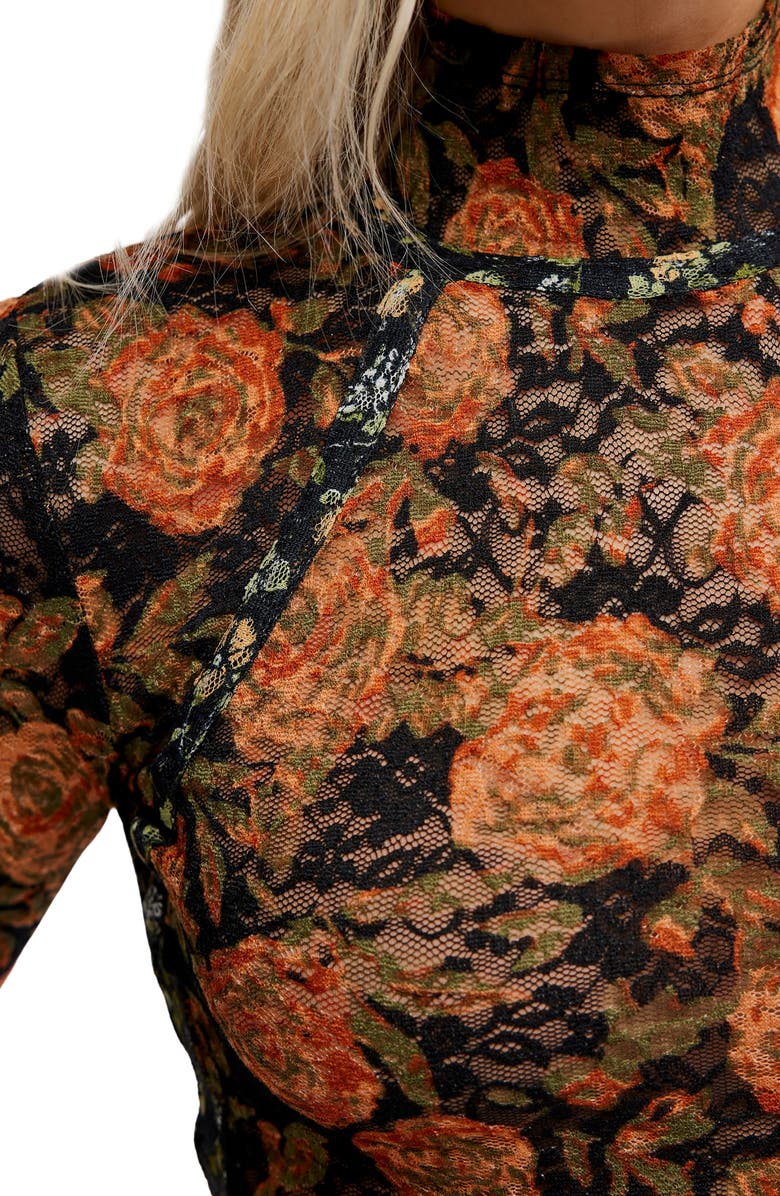 Free People Lyric Floral Lace Top, Alternate, color, Black Combo