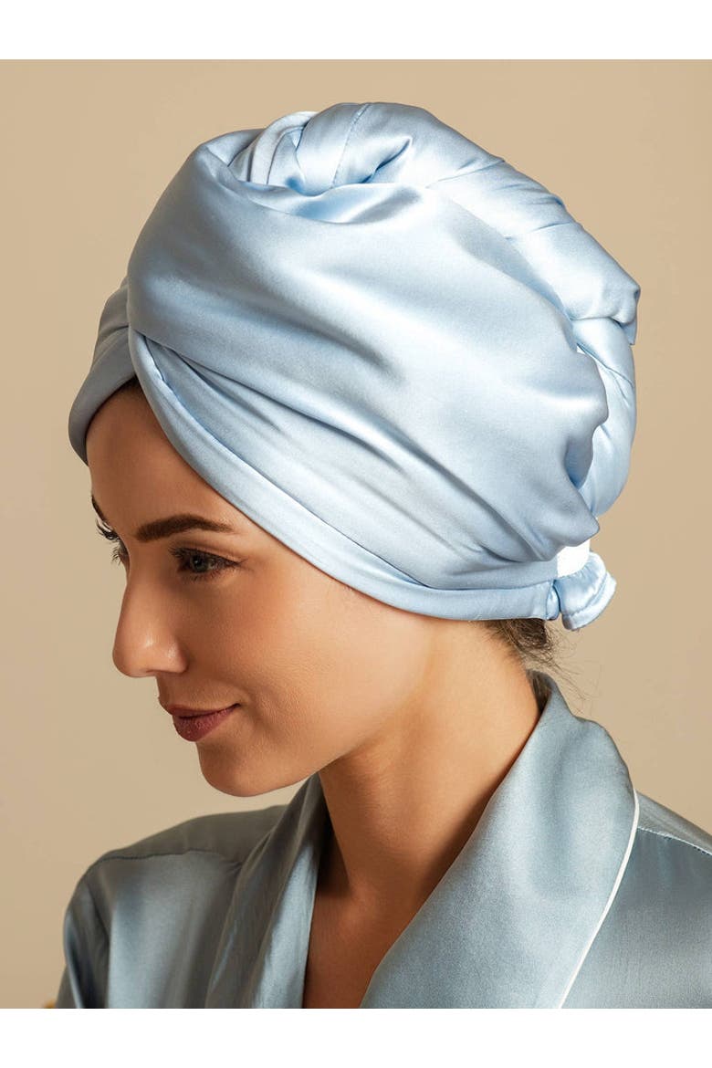 Pure Silk Hair Towel Wrap, Alternate, color, SkyBlue