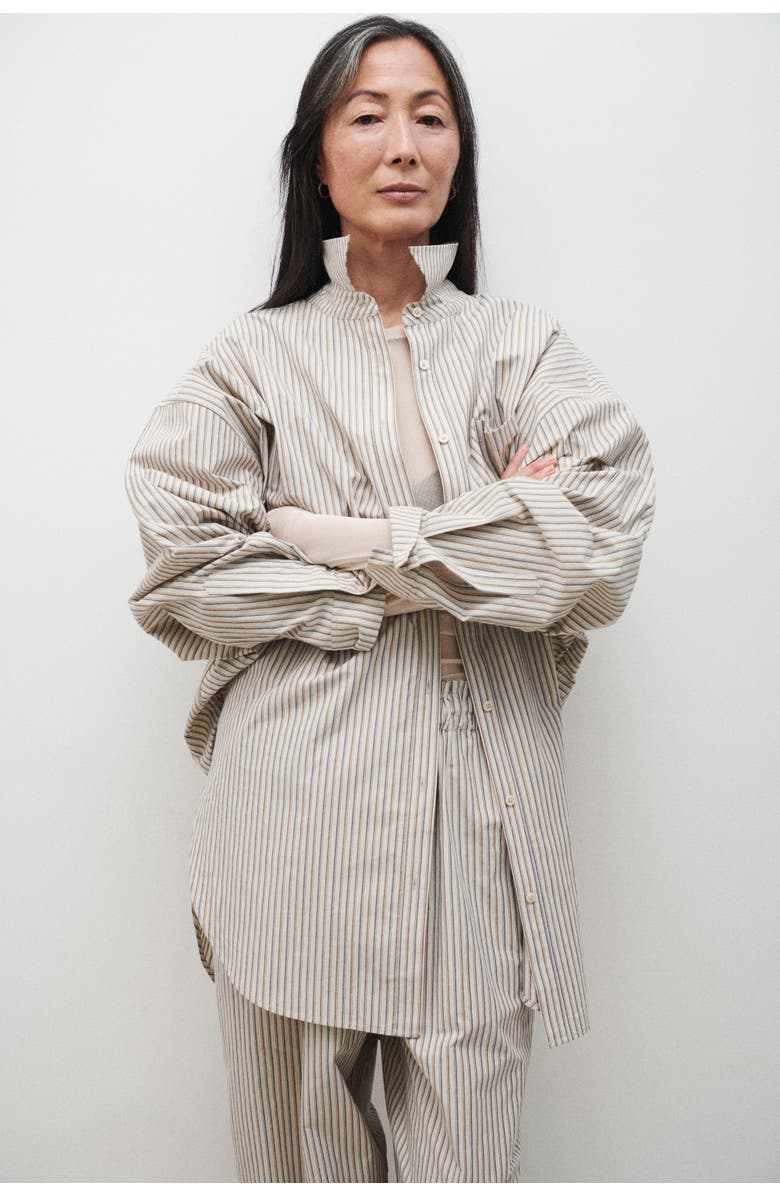 SILK LAUNDRY COTTON ROUND SHIRT SLATE STRIPE, Alternate, color, Slate Stripe