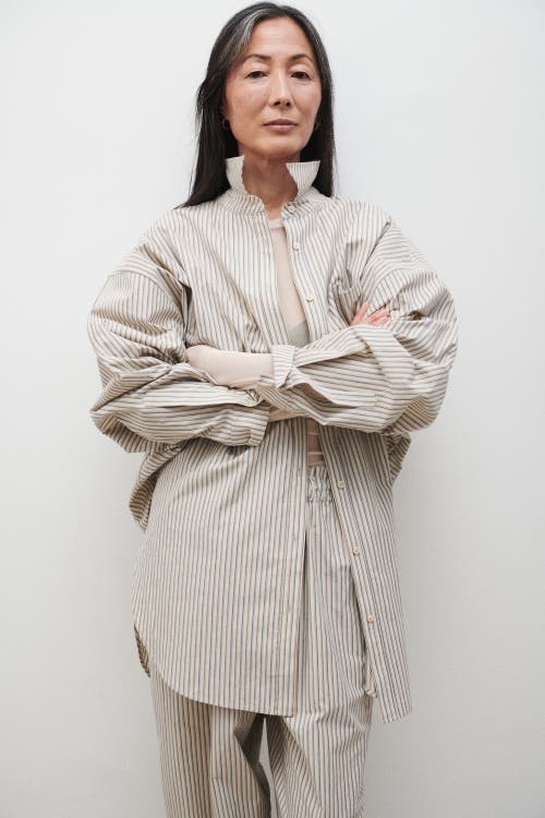 Silk Laundry Cotton Round Shirt Slate Stripe In Slate Stripe