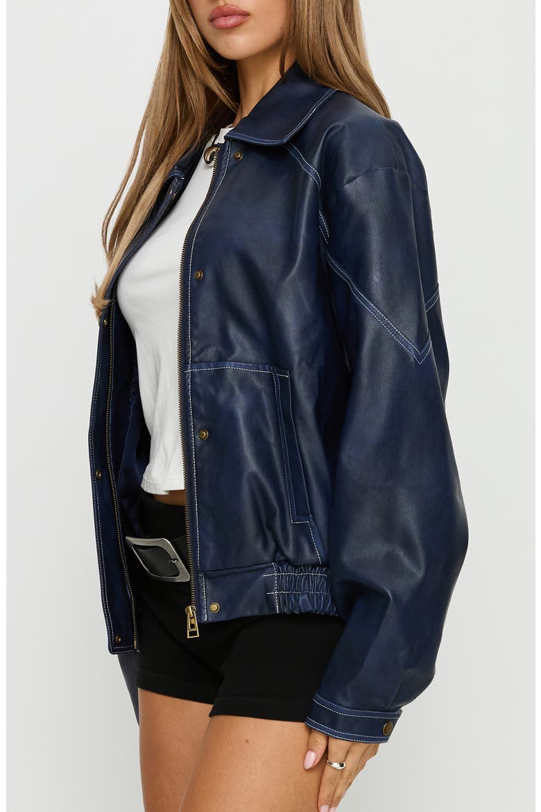 Jayton Faux Leather Jacket, Alternate, color, NAVY