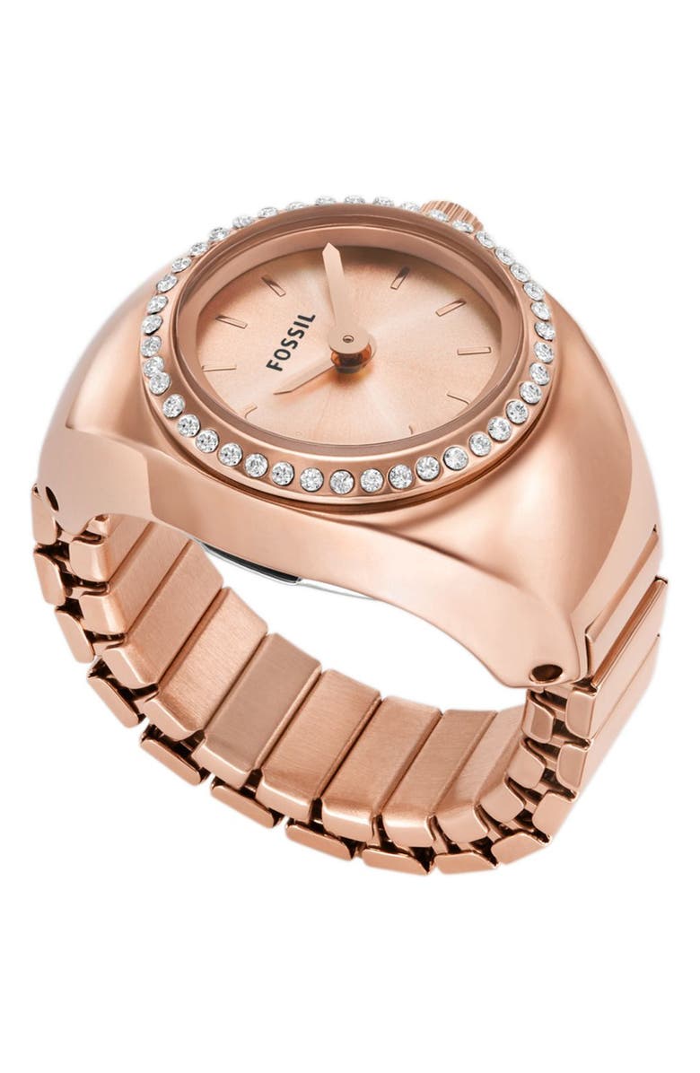 Fossil Glitz Crystal Ring Watch, 15mm, Alternate, color, Rose Gold