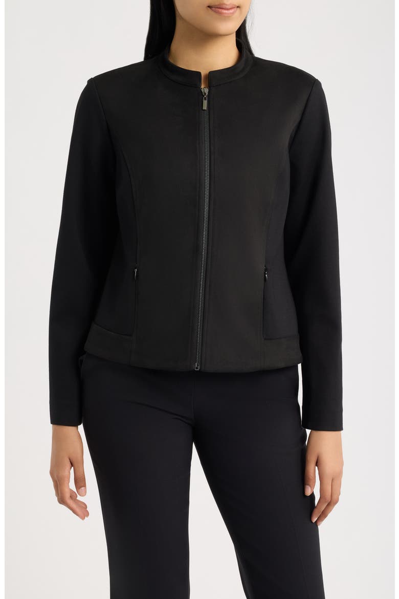 Faux Suede Moto Jacket, Alternate, color, ANNE BLACK