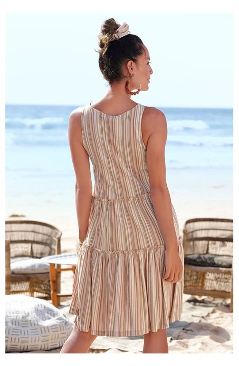 LASCANA Women's Flowy Tiered Dress, Alternate, color, Brown White Striped