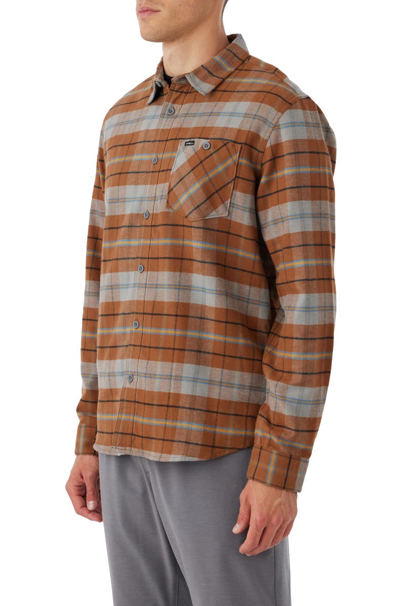 O'Neill Redmond Plaid Stretch Flannel Button-Up Shirt, Alternate, color, Medium Brown