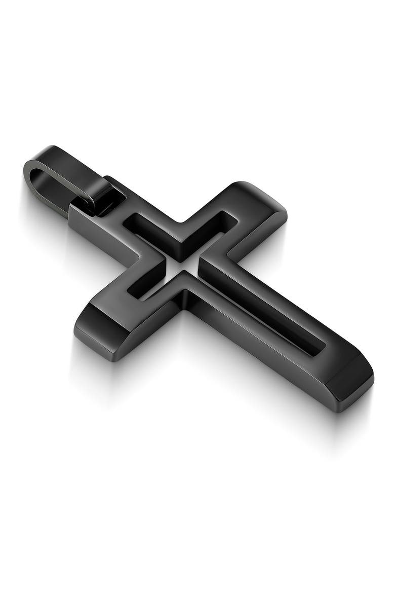 Cut Out Cross Pendant Necklace, Alternate, color, BLACK