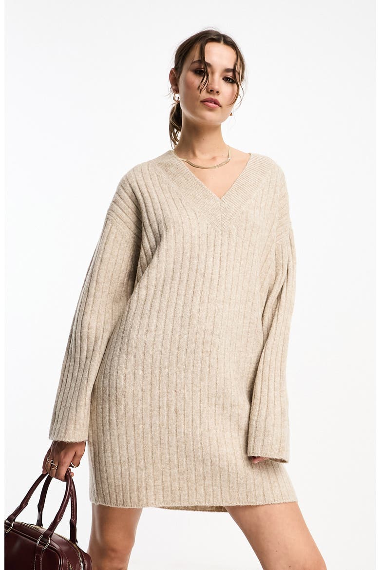Rib Sweater Dress, Main, color, BEIGE