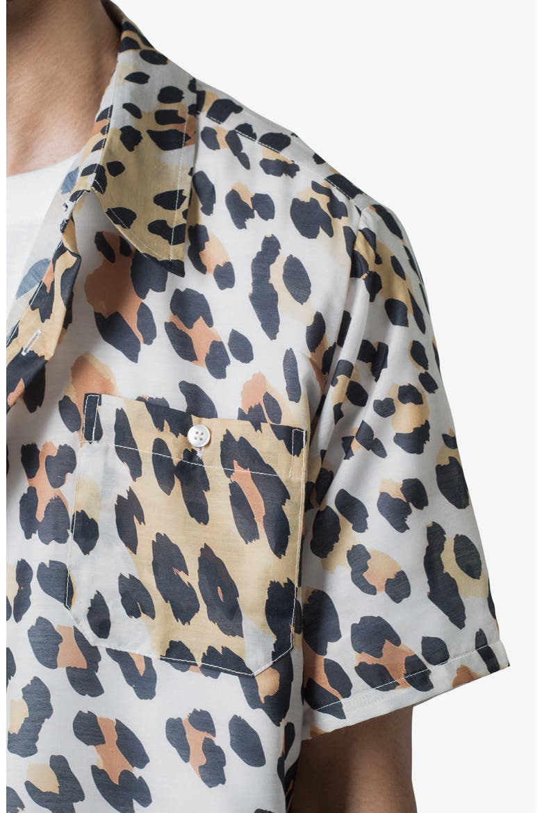 Animal Print Short Sleeve Button-Up Shirt, Alternate, color, BEIGE MULTI