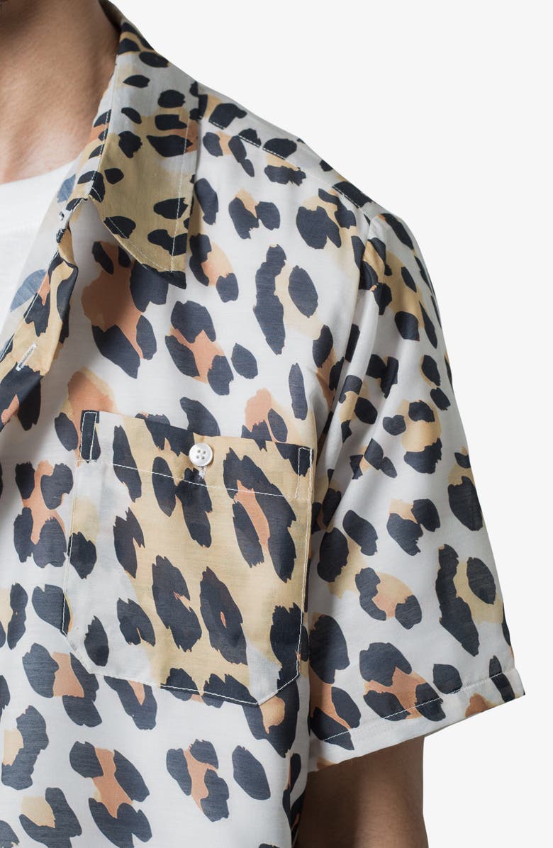 mnml Animal Print Short Sleeve Button-Up Shirt, Alternate, color, Beige Multi