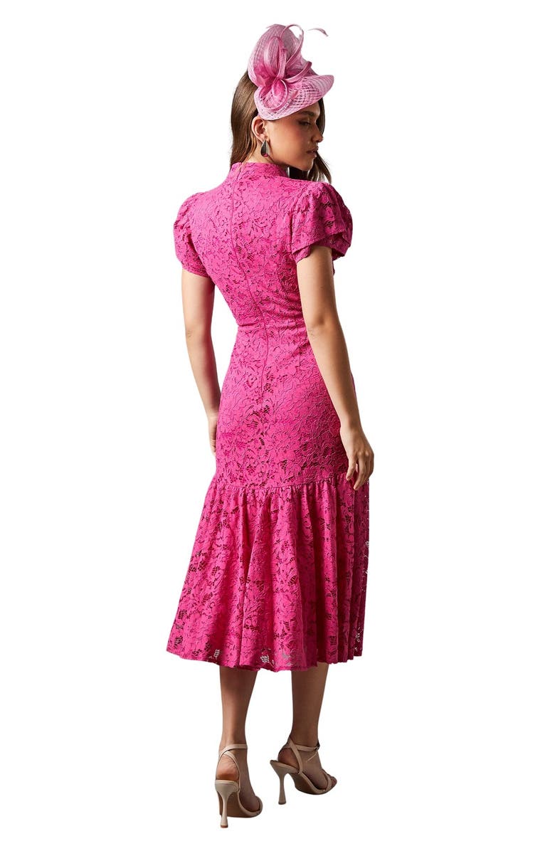 Coast Lace Frill Sleeve High Neck Midi Dress, Alternate, color, Pink