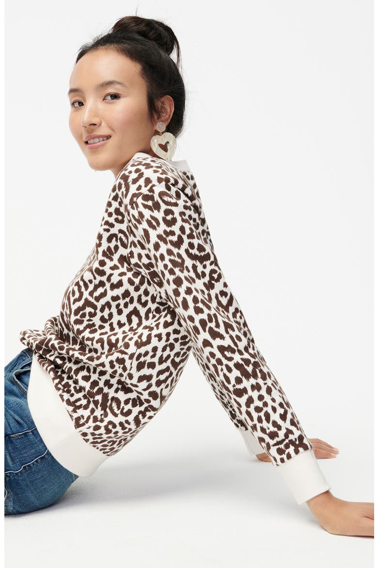 Leopard Cotton Crewneck Sweatshirt, Alternate, color, LANA LEOPARD DUSTY TAUPE