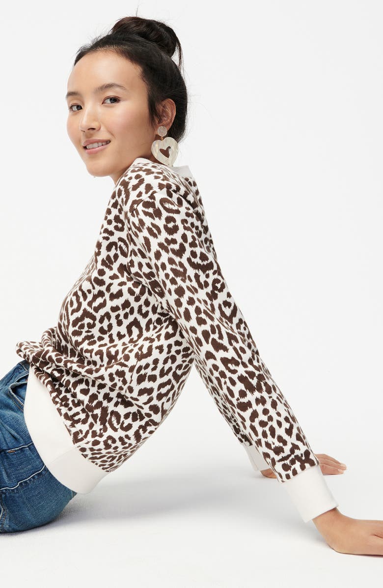J.Crew Leopard Cotton Crewneck Sweatshirt, Alternate, color, 