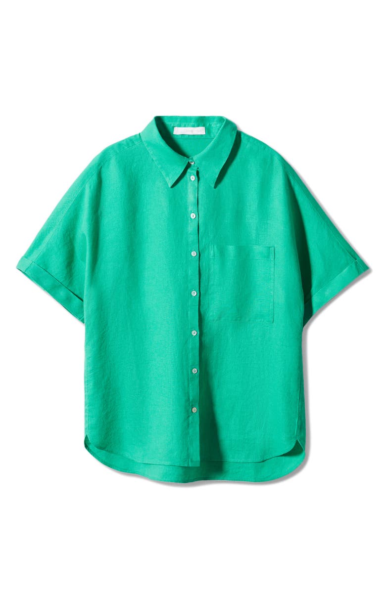 MANGO Pocket Linen Short Sleeve Button-Up Shirt, Alternate, color, 