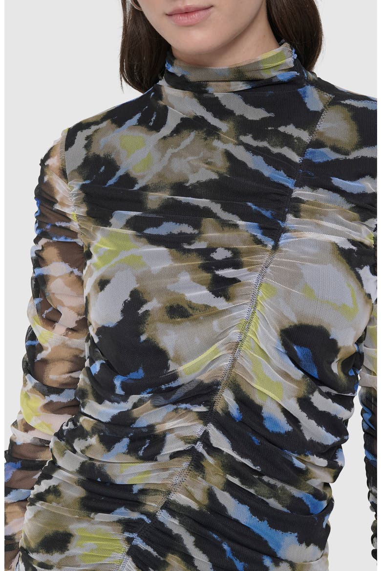 Printed Ruched Mesh Top, Alternate, color, ABSTRACT TIGER