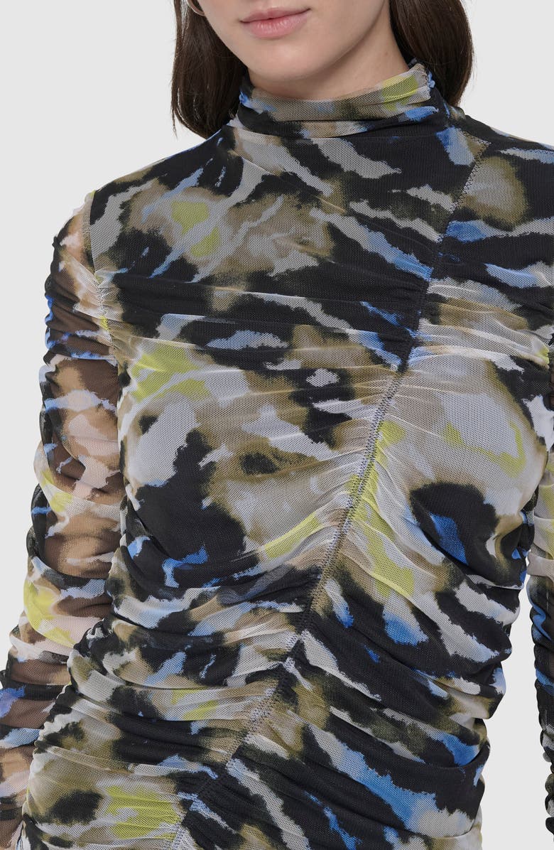 DKNY Printed Ruched Mesh Top, Alternate, color, 