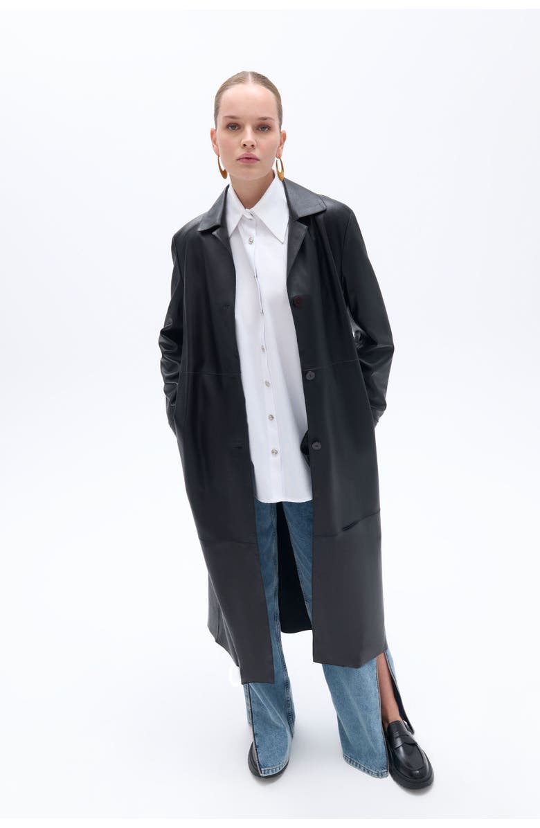 Nocturne Belted Faux Leather Trench Coat, Alternate, color, 