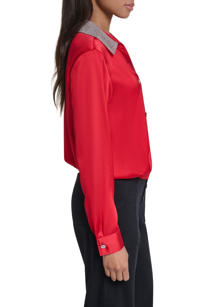Crystal Collar Satin Surplice Shirt, Alternate, color, ADMIRAL RED