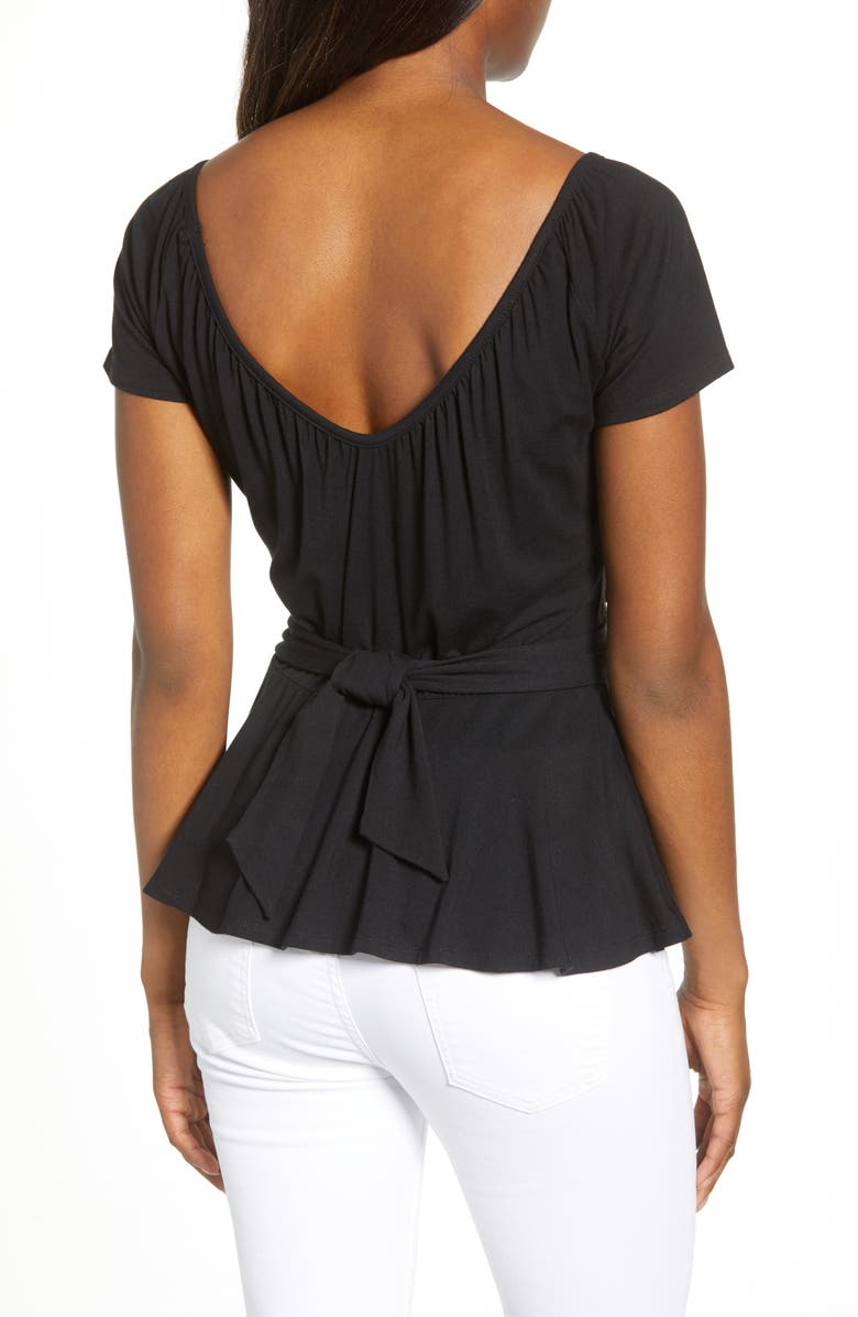 Loveappella Wrap Tie Back Peplum Top, Alternate, color, 