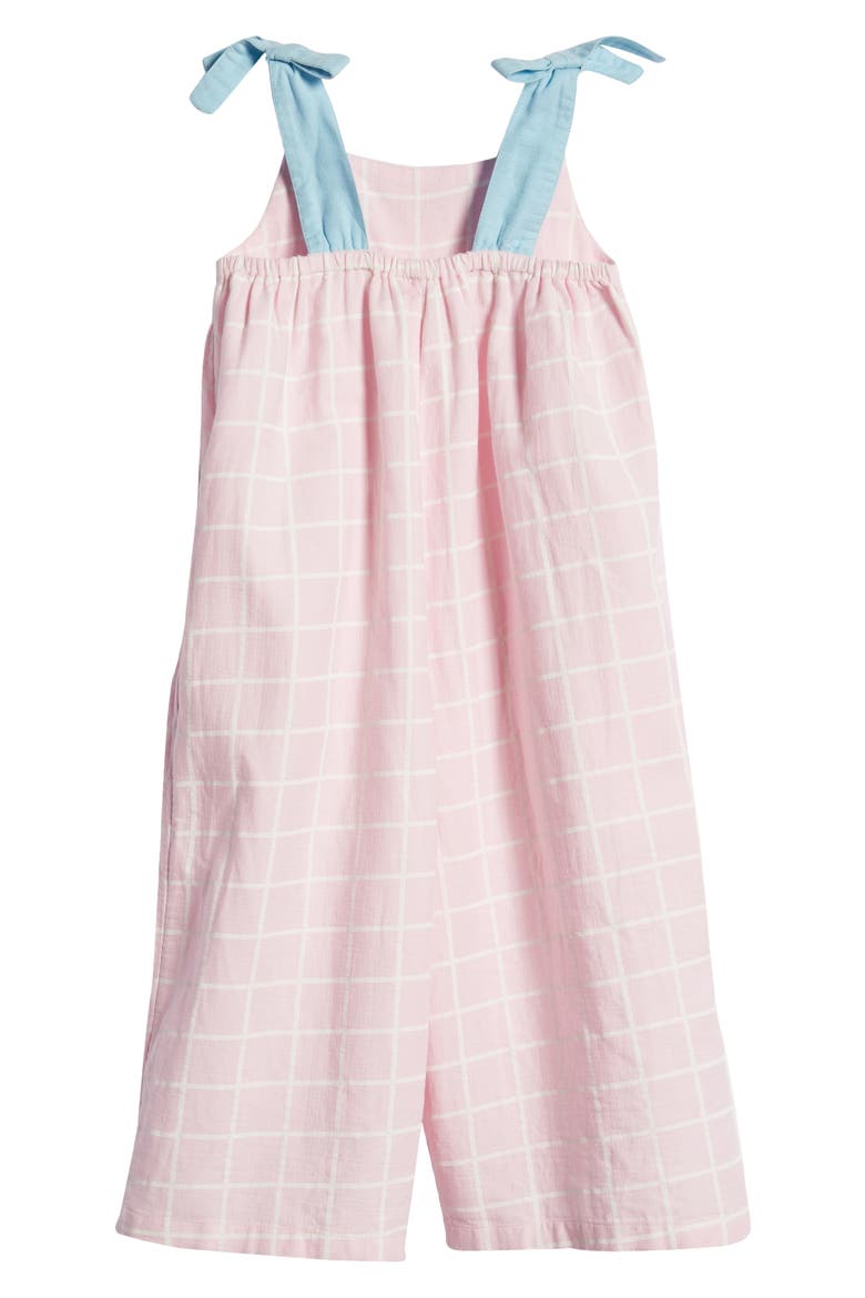 Kids' Windowpane Plaid Shoulder Tie Jumpsuit, Alternate, color, PINK OPAL WINDOW PANE