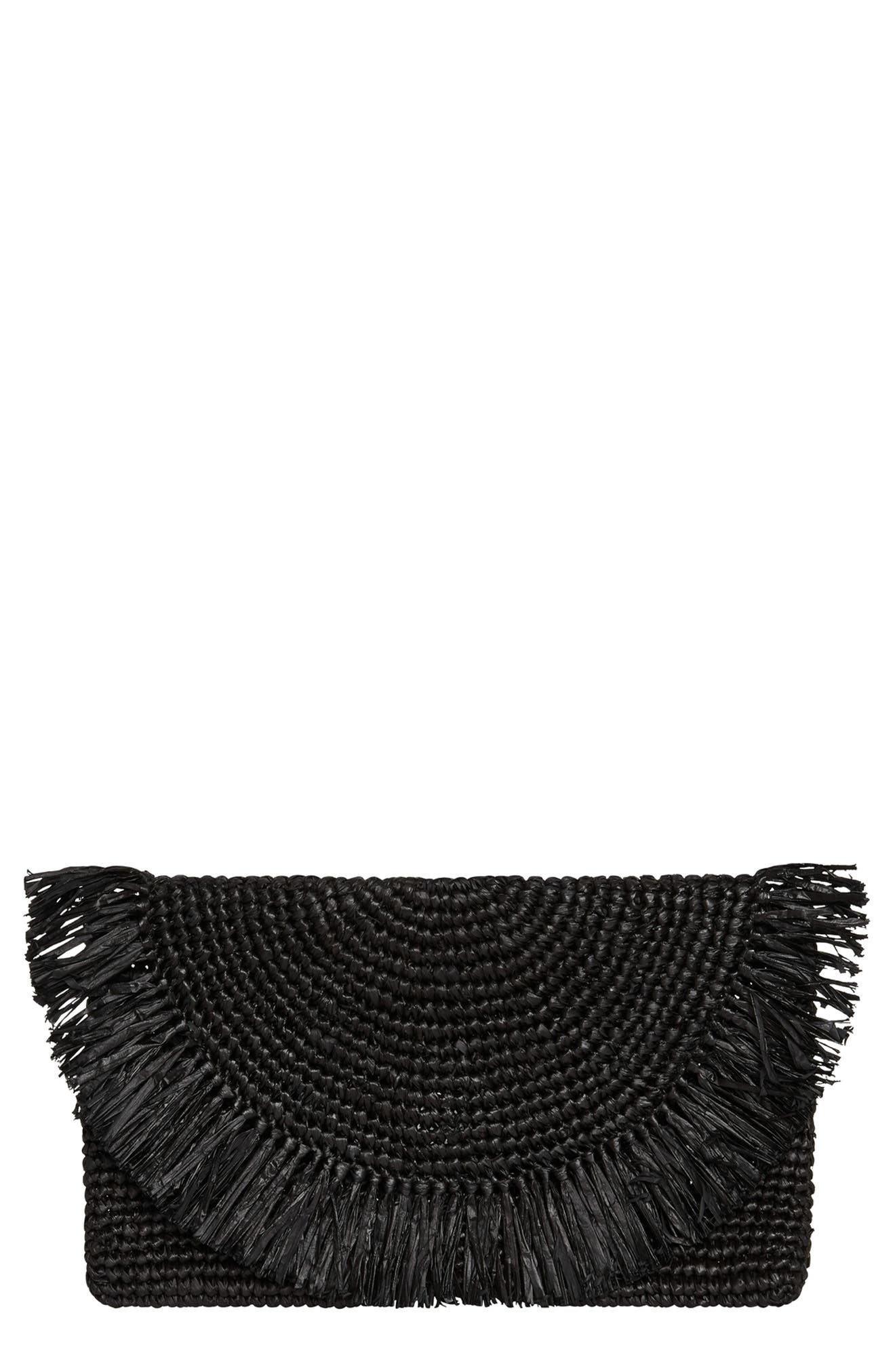 Vitamin A<sup>®</sup> Palma Raffia Clutch, Main, color, Black